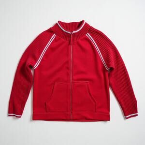Vintage Red Wool Like Large Varsity Jacket with White Accents